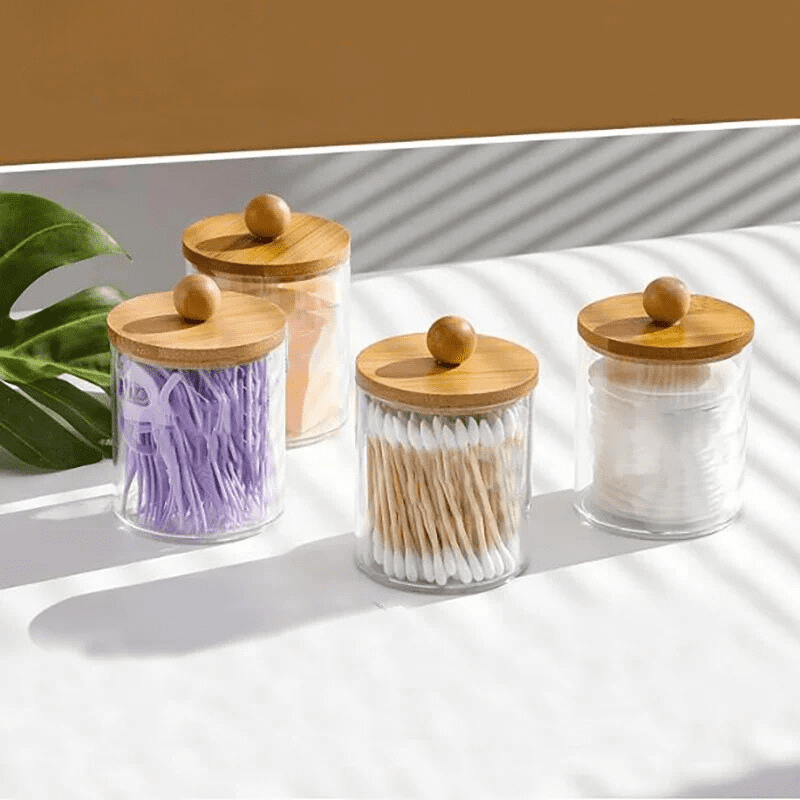 Organizador De Algodão e Cotonete em Acrílico Com Tampa Bambu - Casa Elège