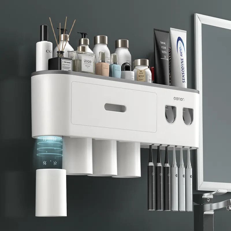 Porta Escova de Dente Dispenser com Gaveta e Copos Compacto - Casa Elège