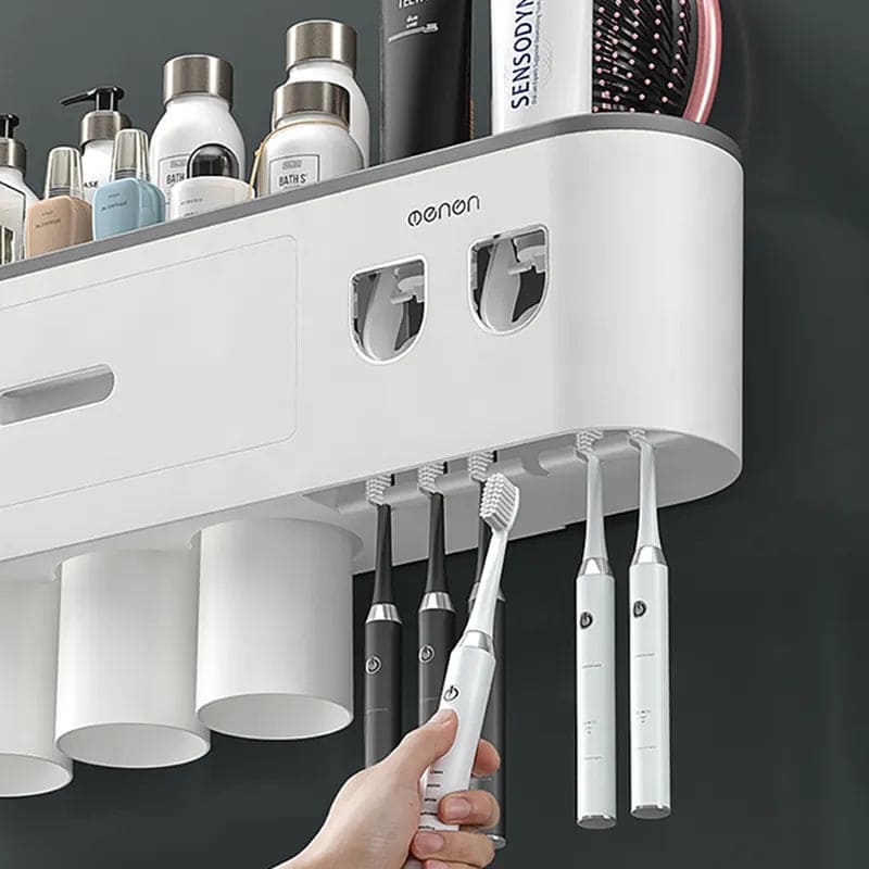 Porta Escova de Dente Dispenser com Gaveta e Copos Compacto - Casa Elège