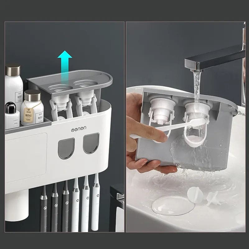 Porta Escova de Dente Dispenser com Gaveta e Copos Compacto - Casa Elège
