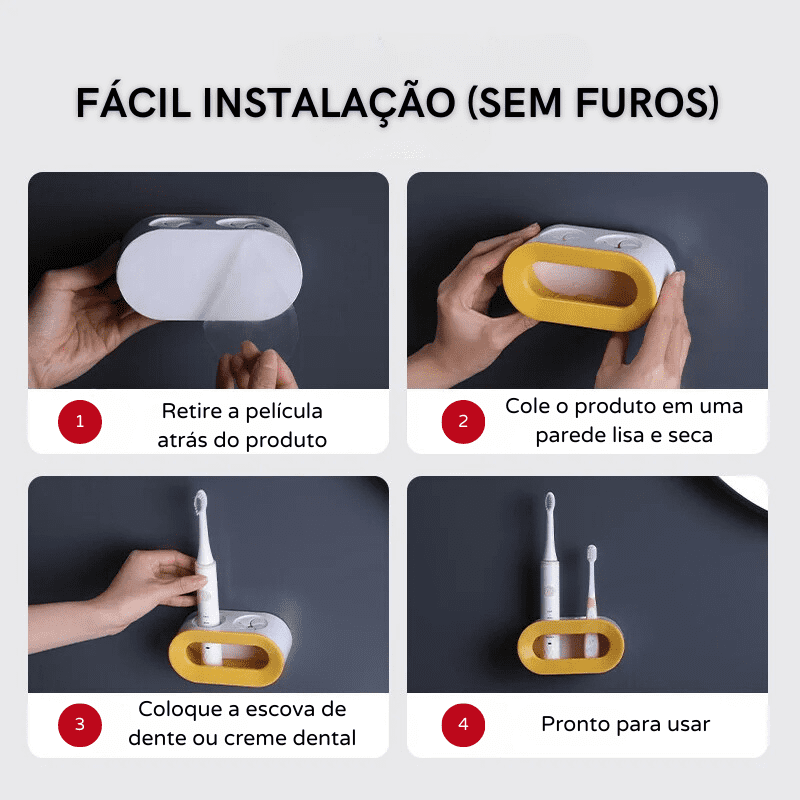 Porta Escova De Dente Adesivo Para Parede 2 Unidades - Casa Elège