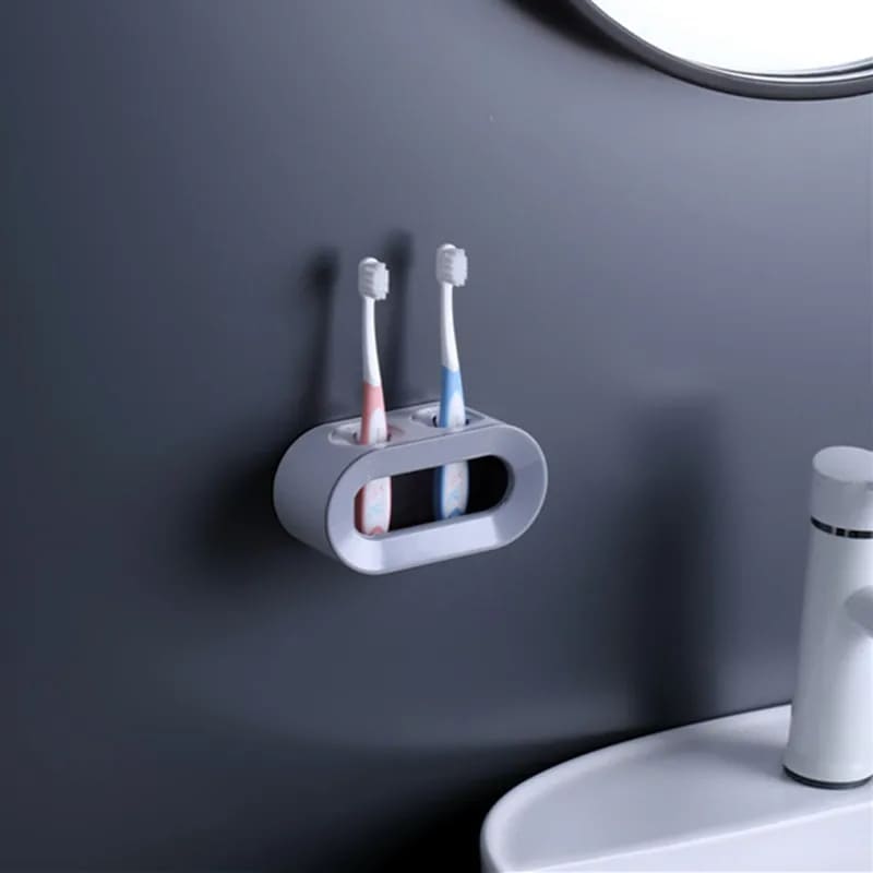 Porta Escova De Dente Adesivo Para Parede 2 Unidades - Cinza Casa Elège