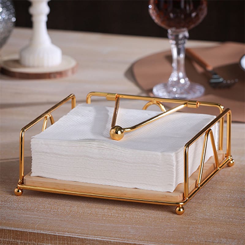 Porta-Guardanapo De Mesa Em Aço Inox E Madeira Nobre - Dourado Casa Elège