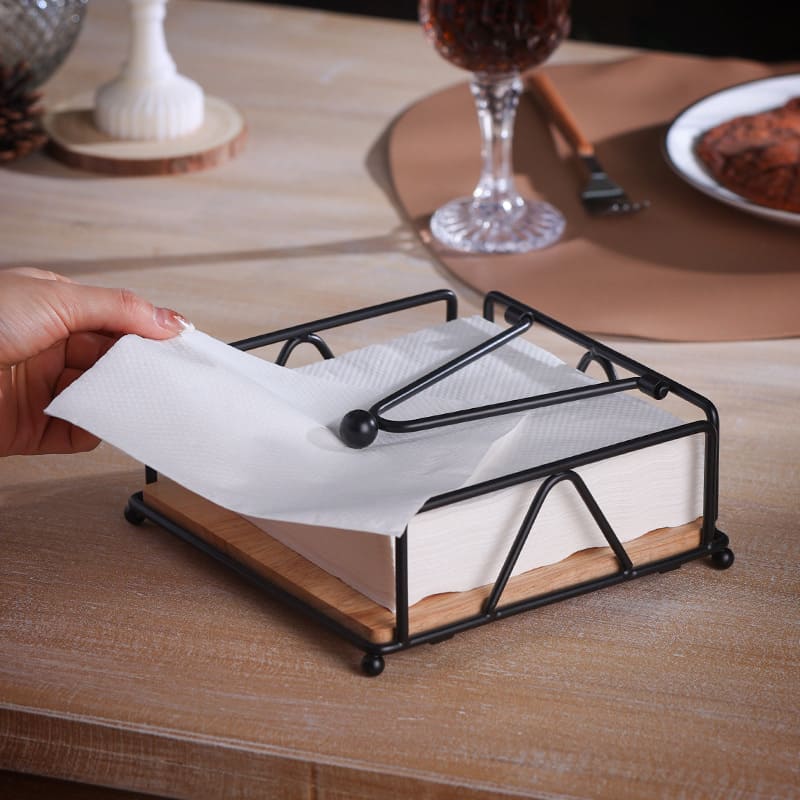 Porta-Guardanapo De Mesa Em Aço Inox E Madeira Nobre - Preto Casa Elège