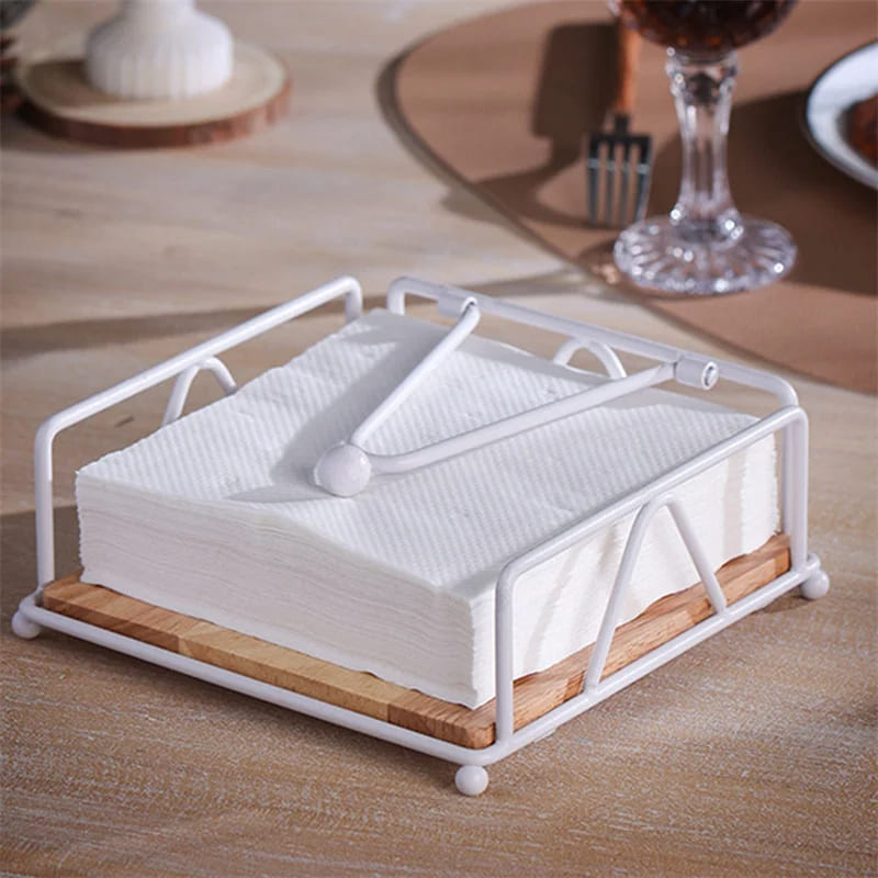 Porta-Guardanapo De Mesa Em Aço Inox E Madeira Nobre - Branco Casa Elège