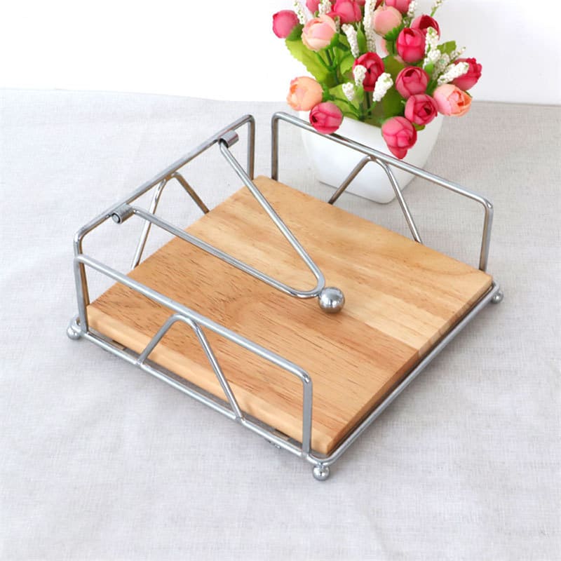 Porta-Guardanapo De Mesa Em Aço Inox E Madeira Nobre - Prata Casa Elège
