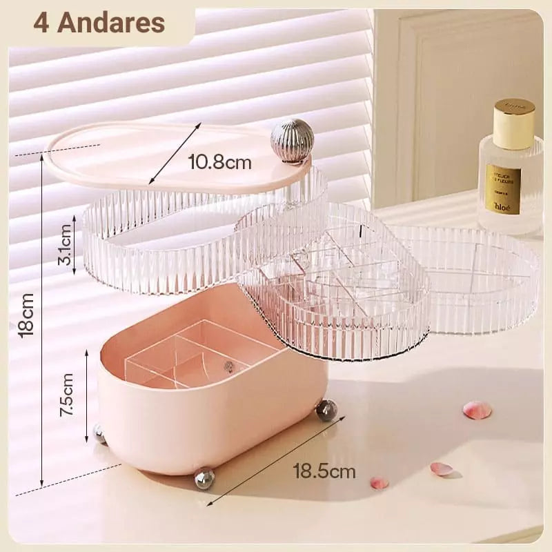 Porta-Joias em Acrílico Transparente com Divisórias - Rosa 4 Andares Casa Elège