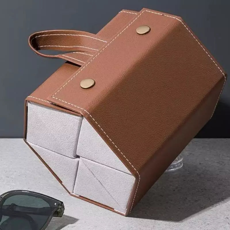 Porta-Óculos Organizador em Couro Forrado Com Flanela - Marrom Casa Elège