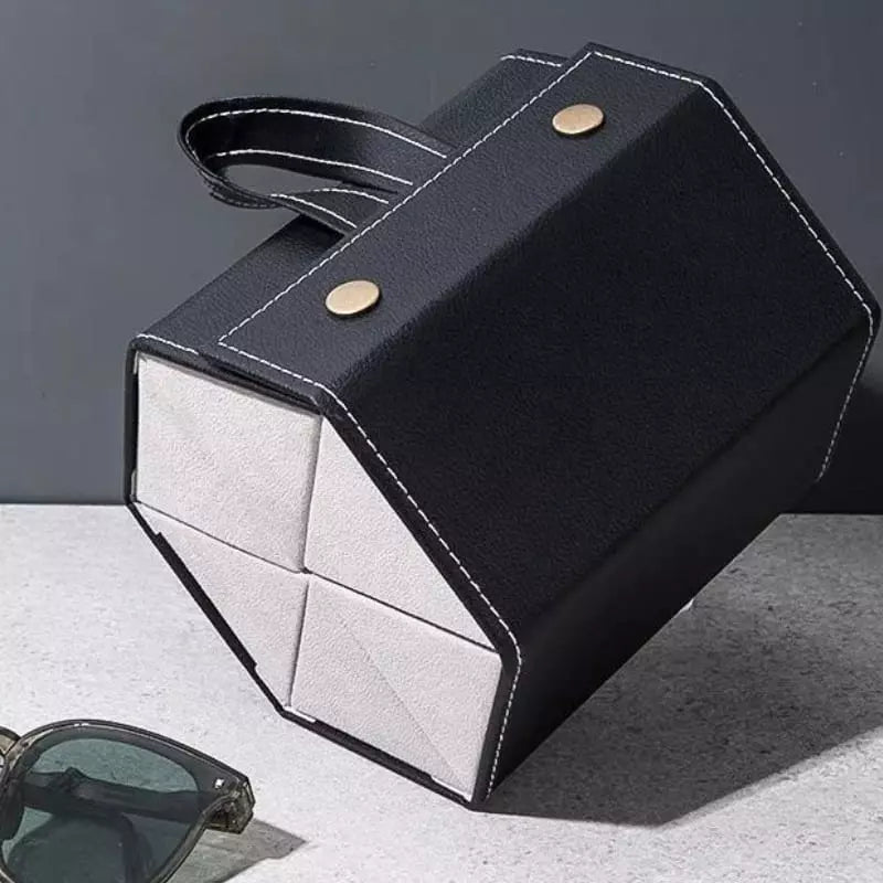 Porta-Óculos Organizador em Couro Forrado Com Flanela - Preto Casa Elège