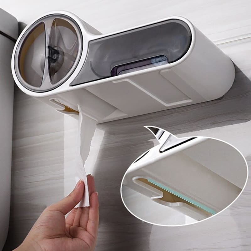 Porta Papel Higiênico Com Gaveta Minimalista e Adesivos - Casa Elège