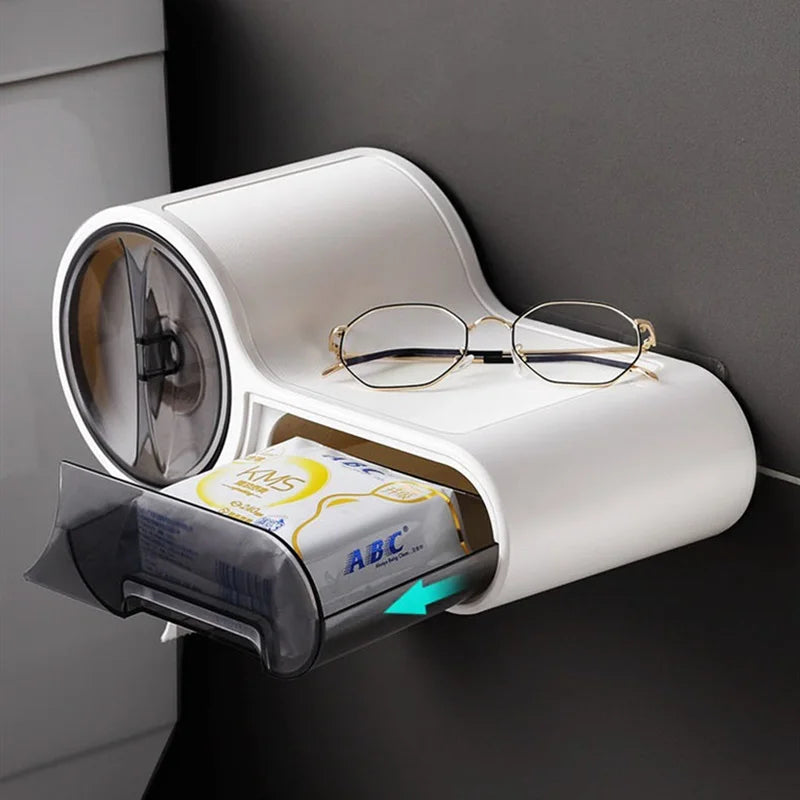 Porta Papel Higiênico Com Gaveta Minimalista e Adesivos - Casa Elège