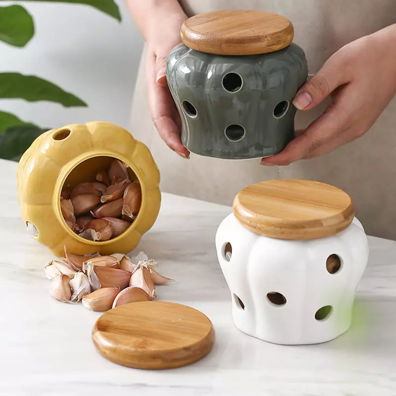 Pote de Cerâmica com Tampa de Madeira Natural Artesanal - Casa Elège