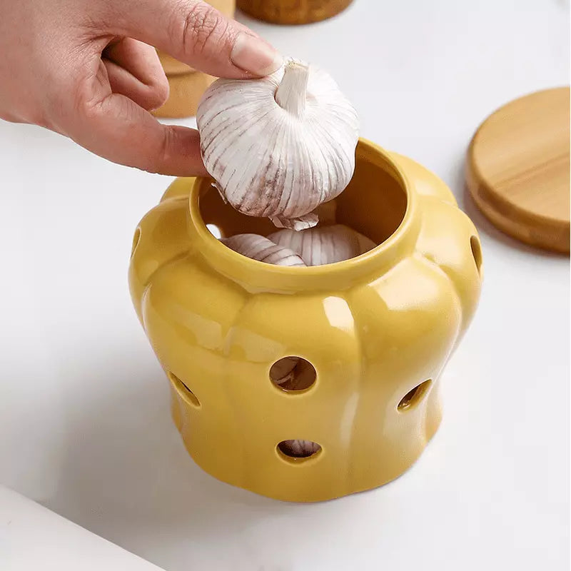 Pote de Cerâmica com Tampa de Madeira Natural Artesanal - Casa Elège