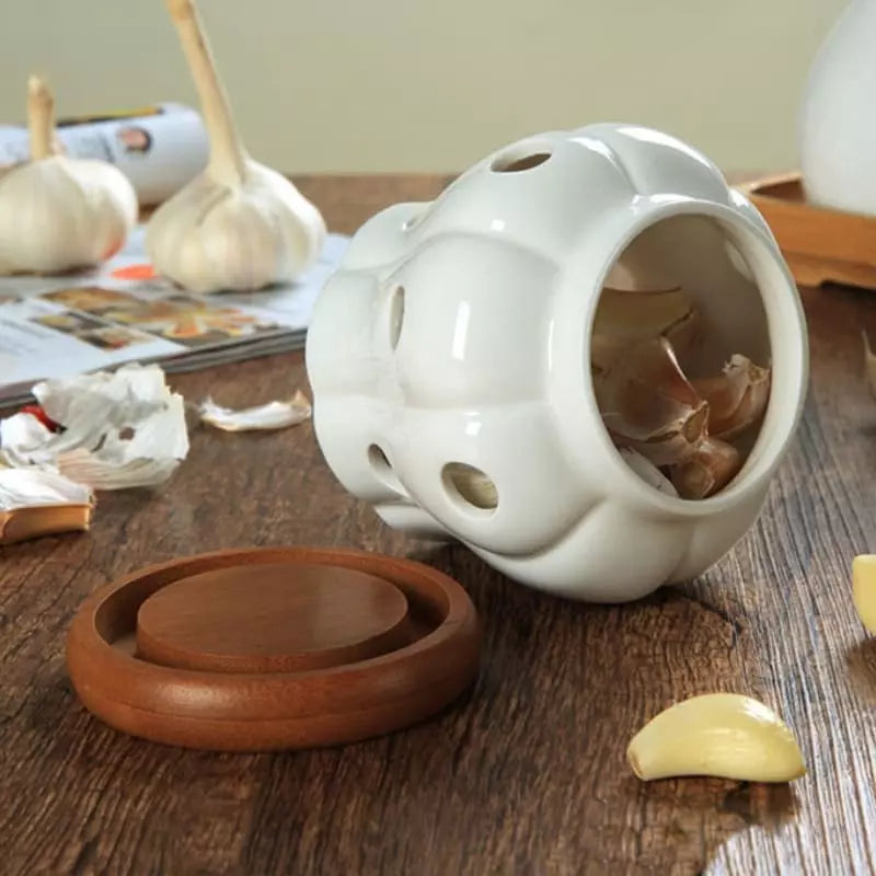 Pote de Cerâmica com Tampa de Madeira Natural Artesanal - Casa Elège