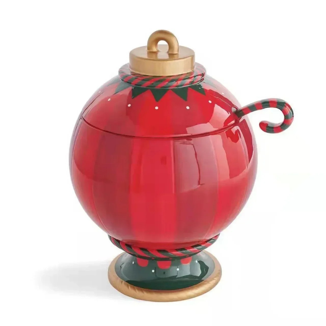 Pote de Natal em Resina Camada Dupla Formato Bola Elegante - Vermelho Casa Elège