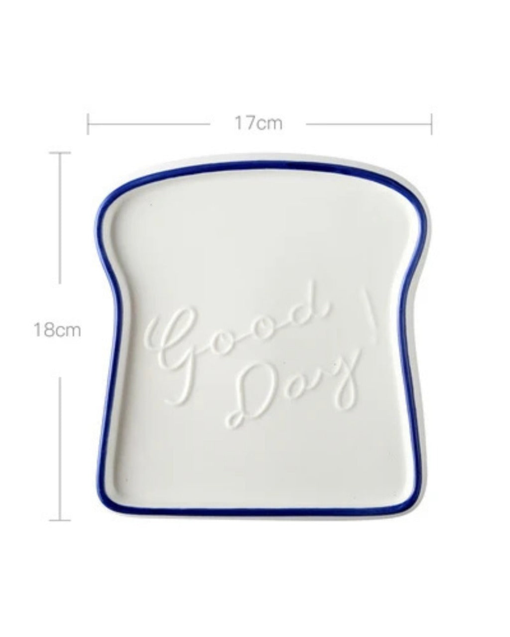 Prato de Cerâmica Formato Pão Para Café e Sobremesa - branco com borda azul Casa Elège