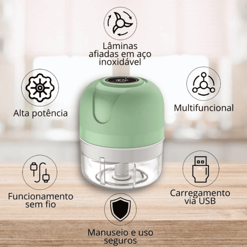 Processador Mini Elétrico USB Portátil Lâminas Inox - Casa Elège
