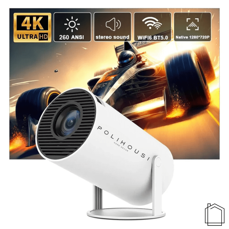 Projetor Portátil 4K Ultra HD Compacto Cinema Multimídia - Branco Casa Elège