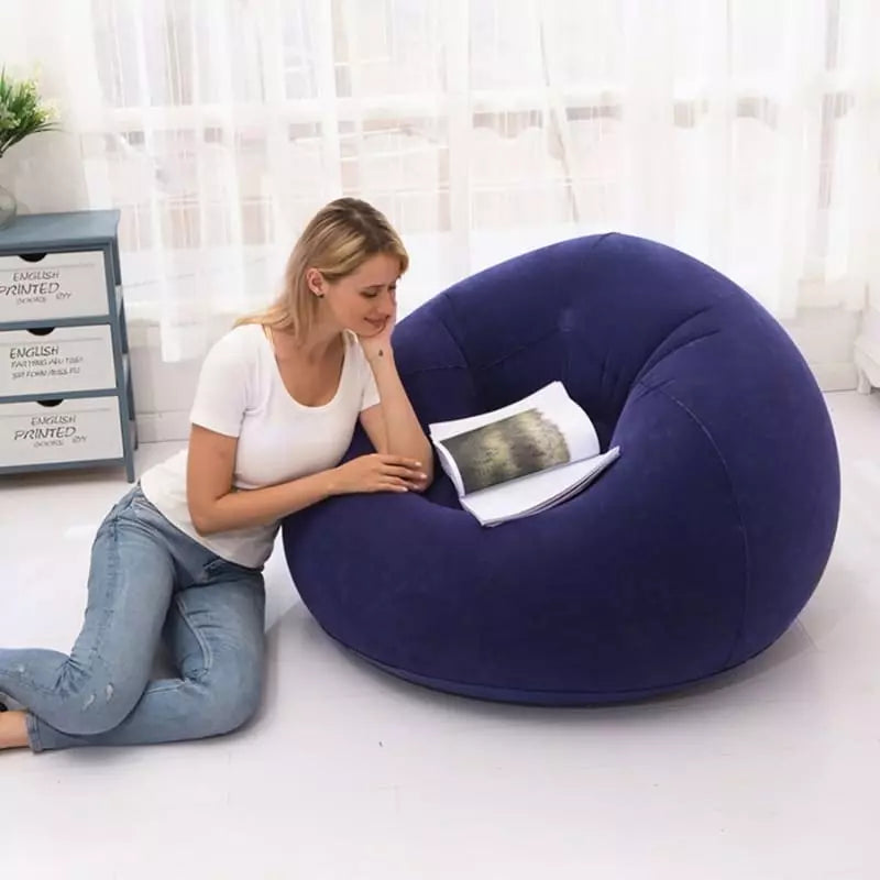 Puff Inflável Redondo Ergonômico Para Sala Compacto - Azul Casa Elège