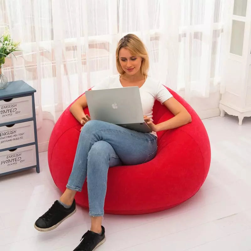Puff Inflável Redondo Ergonômico Para Sala Compacto - Vermelho Casa Elège