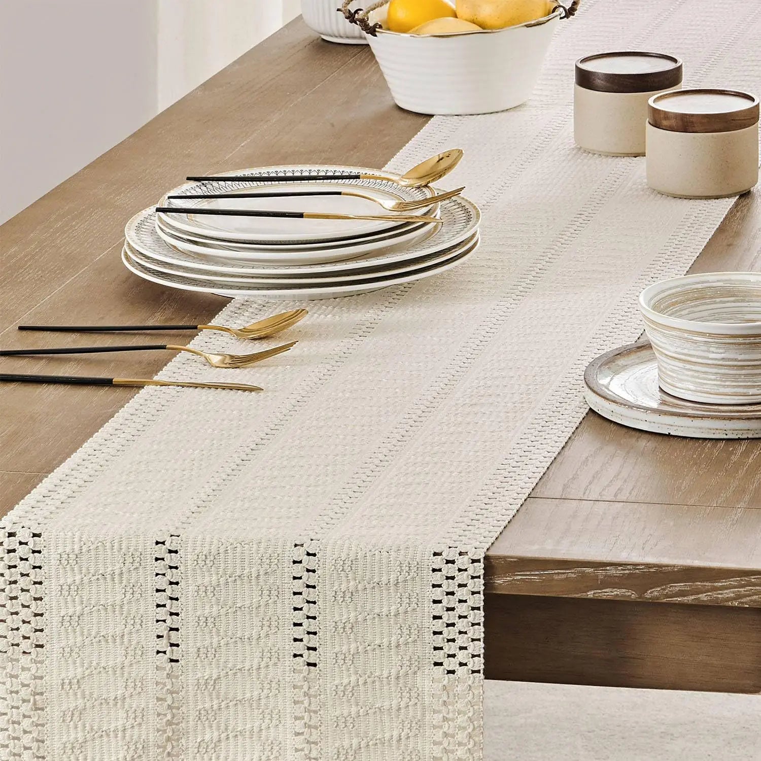 Caminho de Mesa Boho em Algodão e Poliéster Feito à Mão - Casa Elège