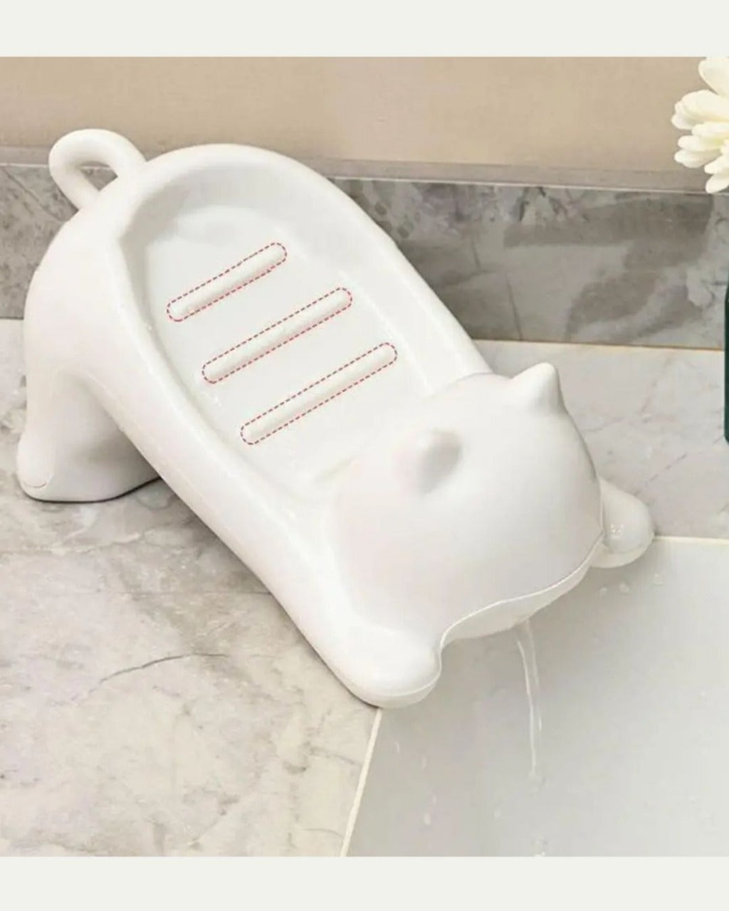 Saboneteira De Plástico Com Dreno Criativo em Forma de Gato - Branco Casa Elège