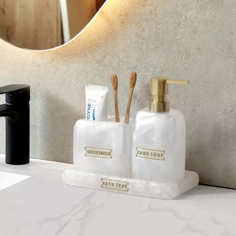 Kit Banheiro em Resina com Acabamento Dourado 3 Peças - Casa Elège