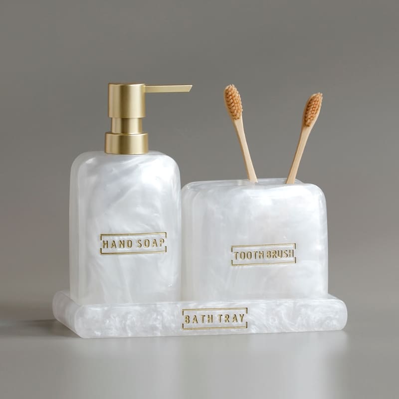 Kit Banheiro em Resina com Acabamento Dourado 3 Peças - Casa Elège