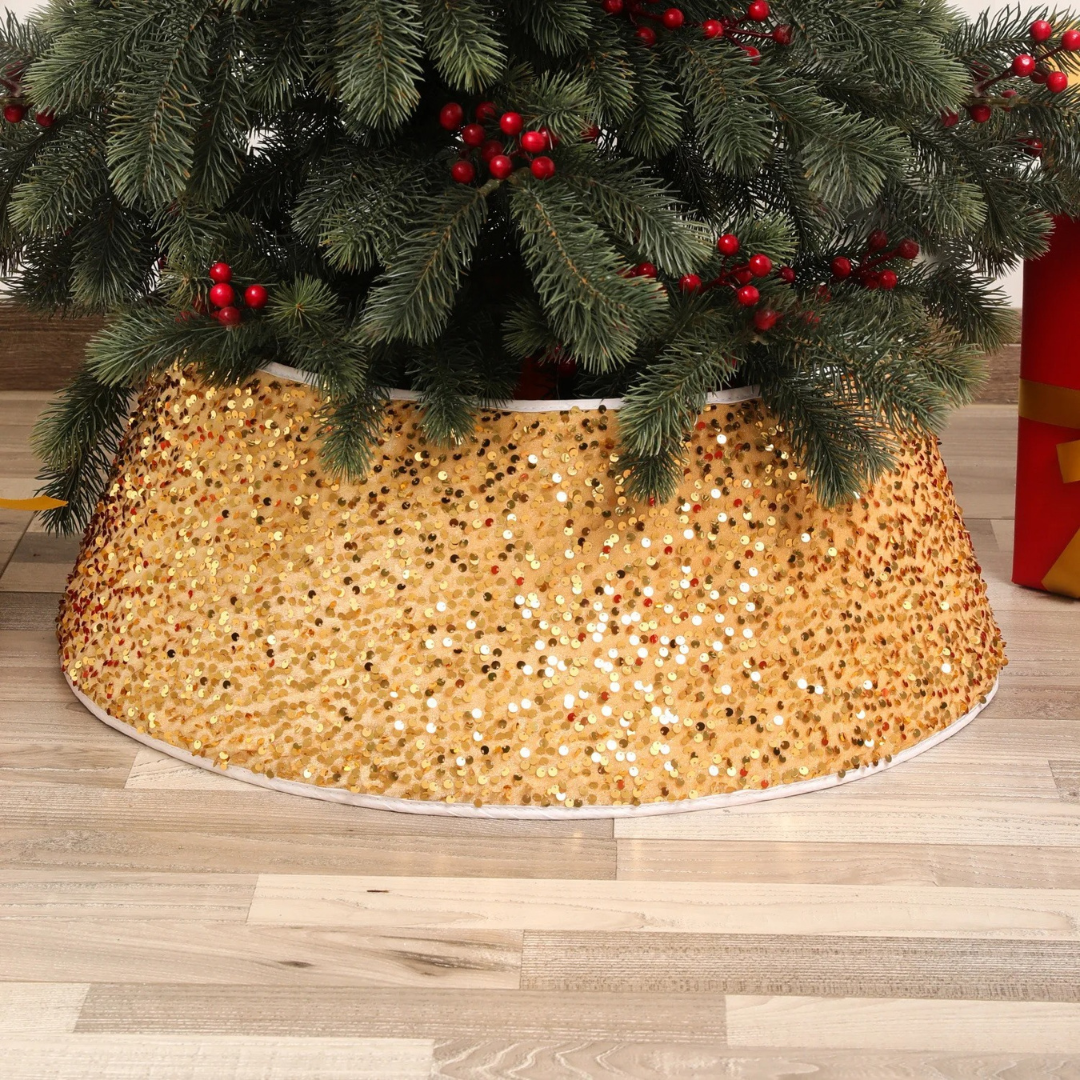 Saia de Árvore de Natal com Lantejoulas Impressas Elegante - Dourado 40x60x20cm Casa Elège