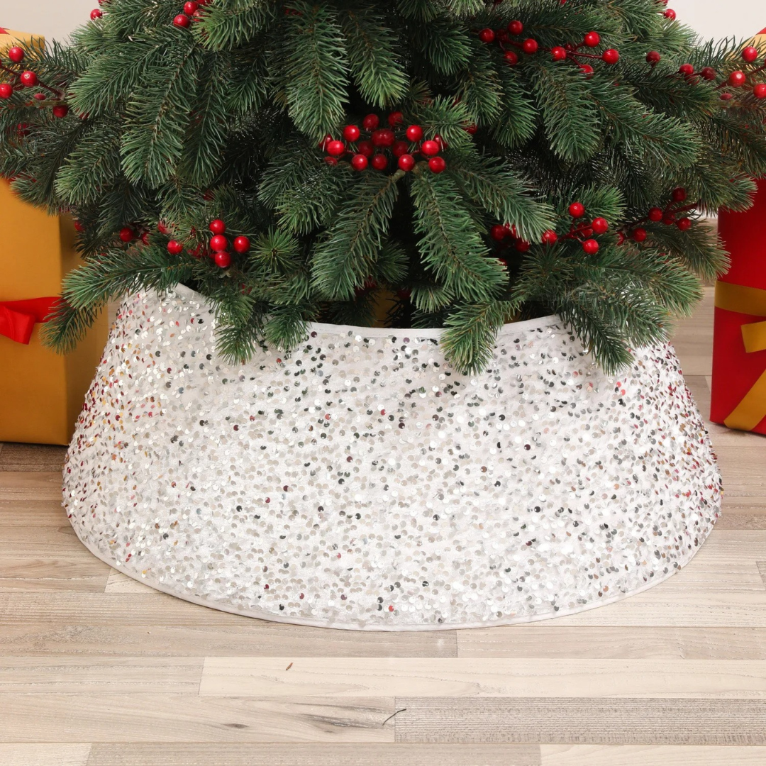 Saia de Árvore de Natal com Lantejoulas Impressas Elegante - Prata 40x60x20cm Casa Elège