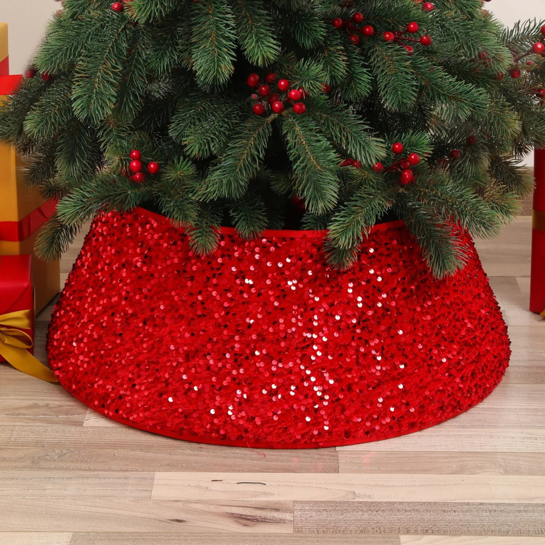 Saia de Árvore de Natal com Lantejoulas Impressas Elegante - Vermelho 40x60x20cm Casa Elège