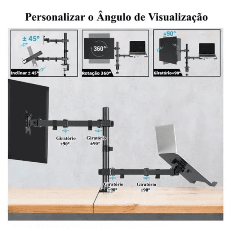 Suporte Para Monitor e Notebook Articulado em Aço Giratório - Casa Elège