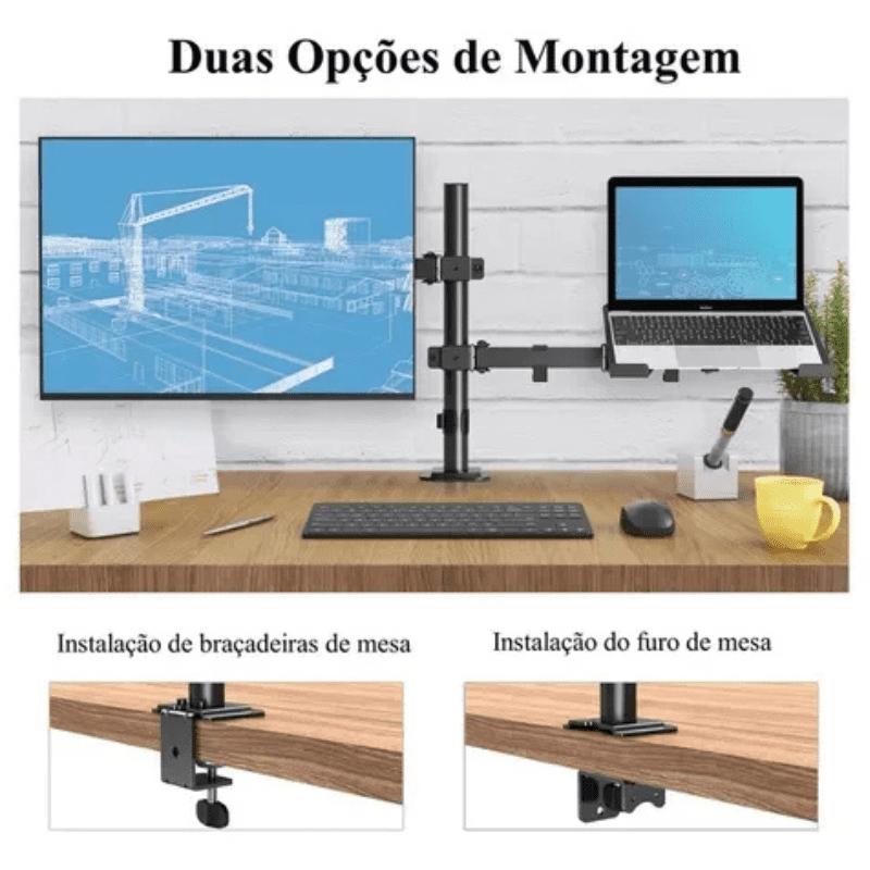 Suporte Para Monitor e Notebook Articulado em Aço Giratório - Casa Elège