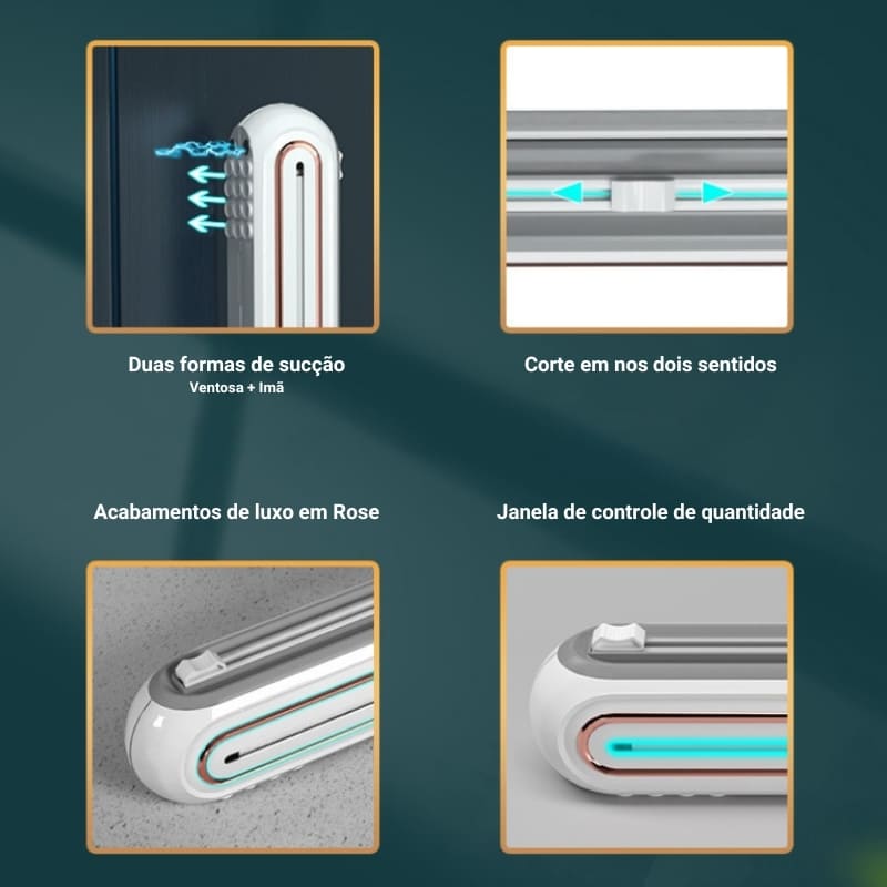 Suporte para Papel Filme com Base Magnética e Corte Duplo - Casa Elège