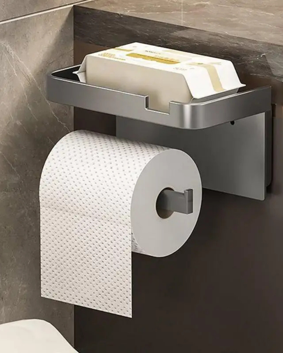 Suporte De Papel Higiênico Adesivo Com Prateleira - Cinza Casa Elège