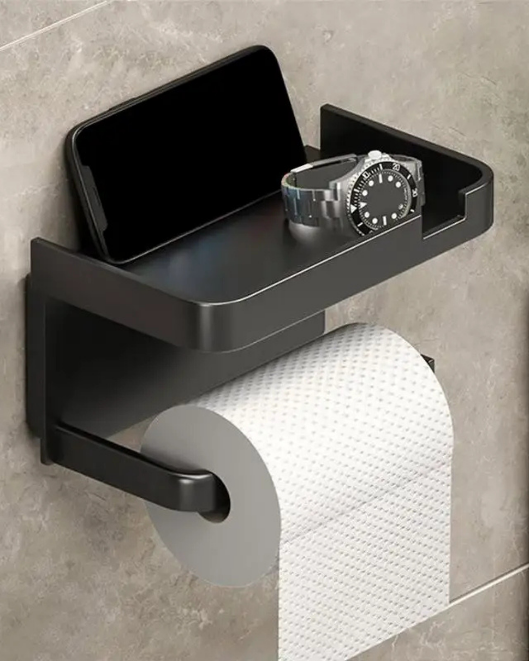 Suporte De Papel Higiênico Adesivo Com Prateleira - Preto Casa Elège