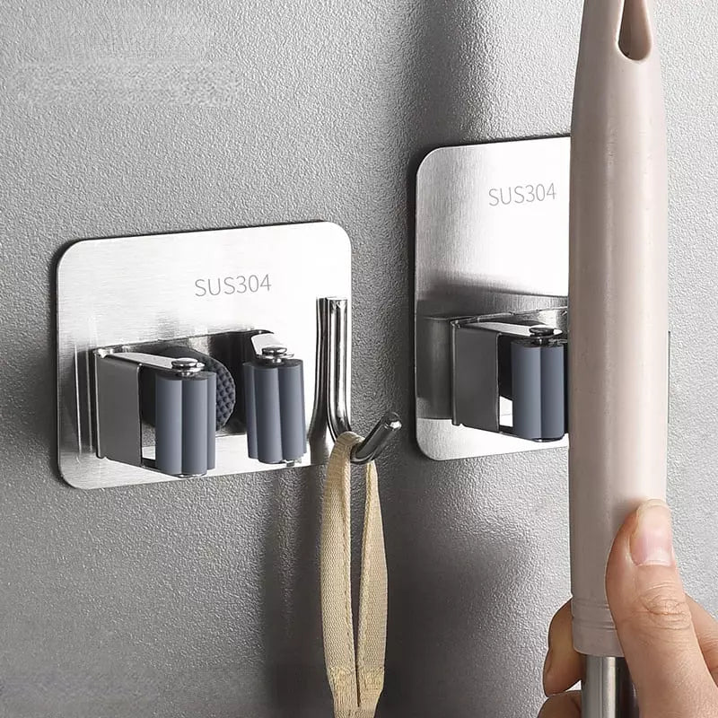 Suporte de Vassoura em Aço Inox e Adesivo de Parede - Casa Elège