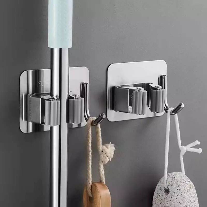 Suporte de Vassoura em Aço Inox e Adesivo de Parede - Inox 2uni Casa Elège