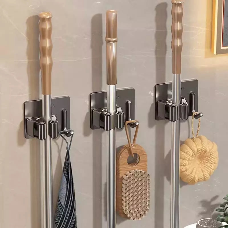 Suporte de Vassoura em Aço Inox e Adesivo de Parede - Cinza 3uni Casa Elège