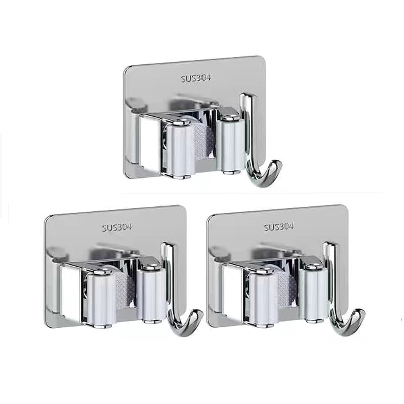 Suporte de Vassoura em Aço Inox e Adesivo de Parede - Inox 3uni Casa Elège