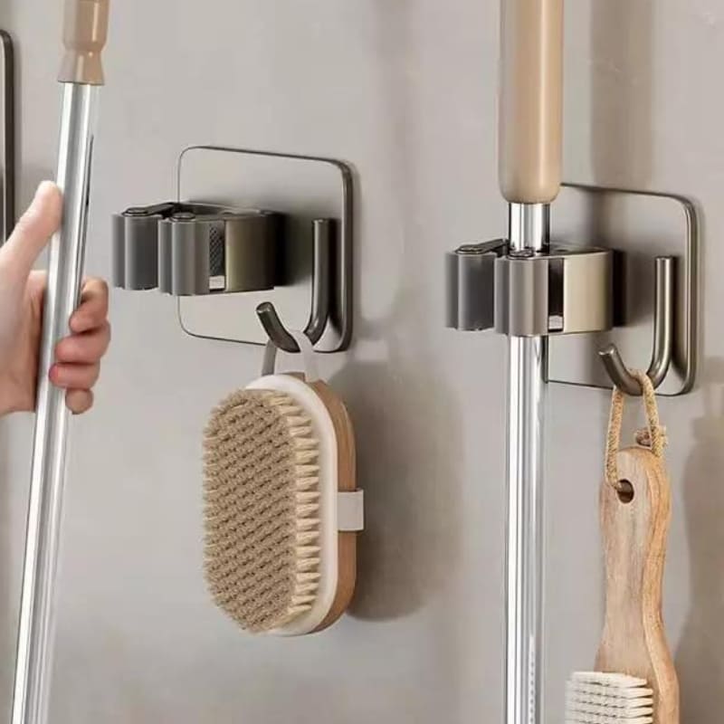 Suporte de Vassoura em Aço Inox e Adesivo de Parede - Cinza 2uni Casa Elège
