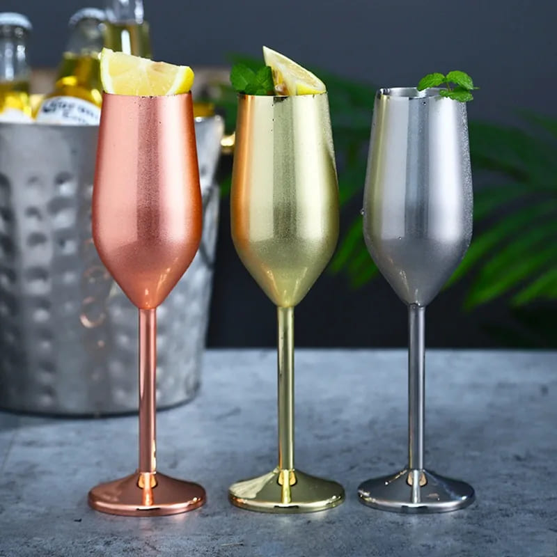 Taça de Champanhe Inox Colorida Inquebrável Espumante - Casa Elège
