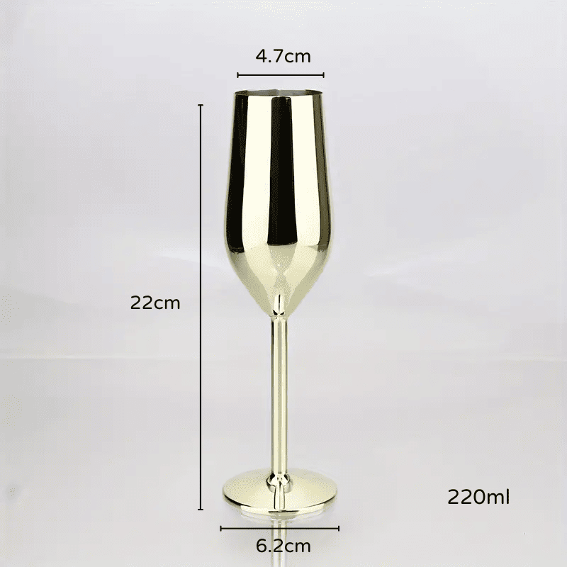 Taça de Champanhe Inox Colorida Inquebrável Espumante - Dourado Casa Elège