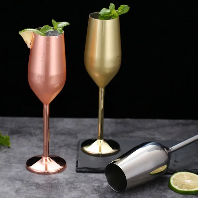 Taça de Champanhe Inox Colorida Inquebrável Espumante - Casa Elège