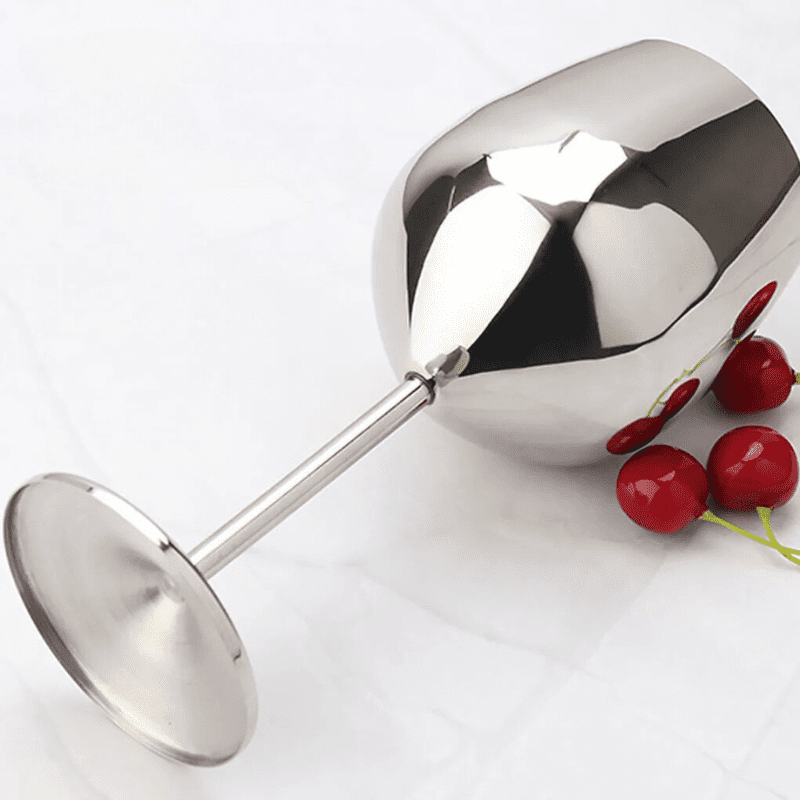 Taça de Vinho Inox Inquebrável Colorida Sofisticada 4 Cores - Prata Casa Elège