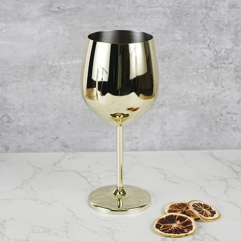 Taça de Vinho Inox Inquebrável Colorida Sofisticada 4 Cores - Dourado Casa Elège