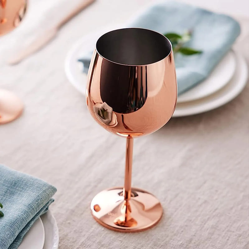 Taça de Vinho Inox Inquebrável Colorida Sofisticada 4 Cores - Rose Gold Casa Elège