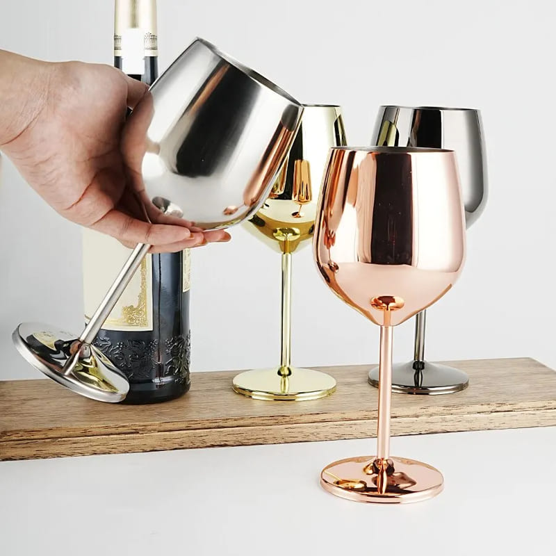 Taça de Vinho Inox Inquebrável Colorida Sofisticada 4 Cores - Casa Elège