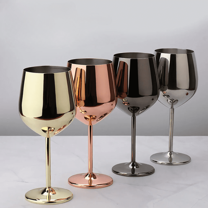 Taça de Vinho Inox Inquebrável Colorida Sofisticada 4 Cores - Casa Elège