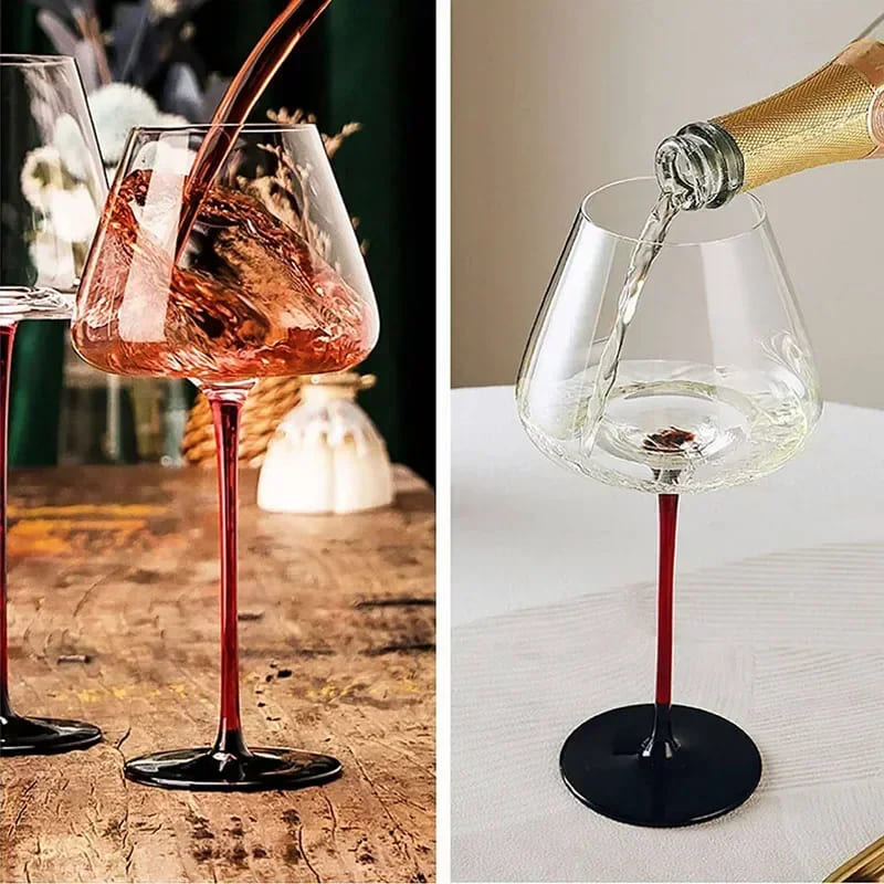 Taça de Vinho em Cristal com Haste Vermelha Elegante - Casa Elège